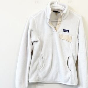 Patagonia White Fleece Pullover with Logo Size Small
